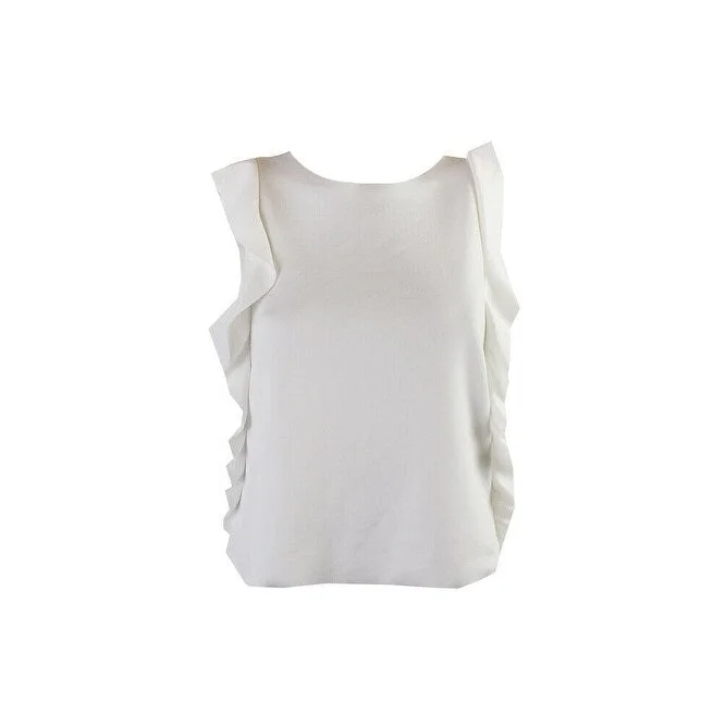 Bar III Women's Sleeveless Ruffle-Detail Scuba Top White Size Extra Large