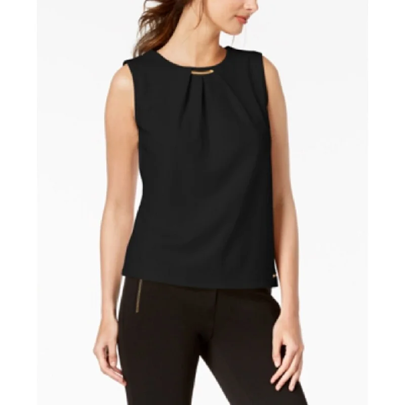 Calvin Klein Women's Embellished Pleated Sleeveless Top Black Size Small