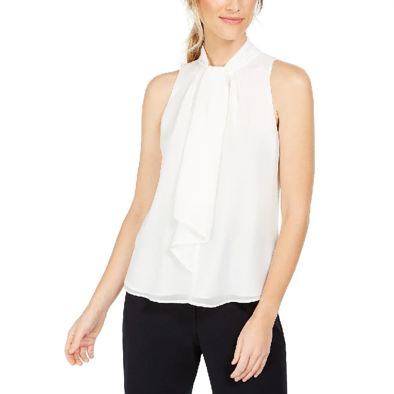 Calvin Klein Women's Tie-Neck Sleeveless Blouse White Size Extra Large