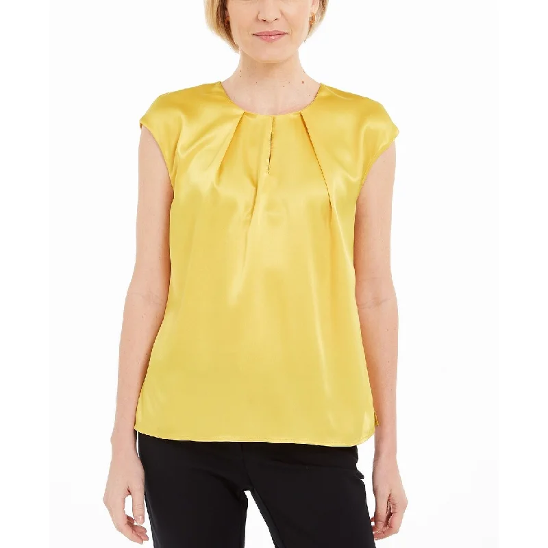 Kasper Keyhole Women's Charmeuse Sleeveless Blouse Brght Yellow Size S