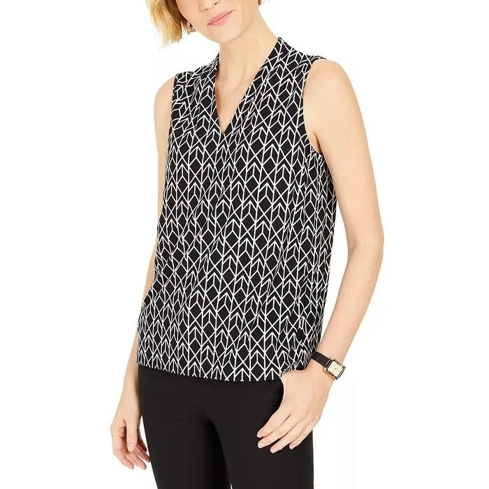 Kasper Women's Diamond Print Sleeveless Top Charcoal Size Small