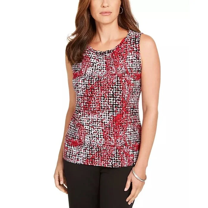 Kasper Women's Pleated Neck Sleeveless Top Medium Red Size XX-Large