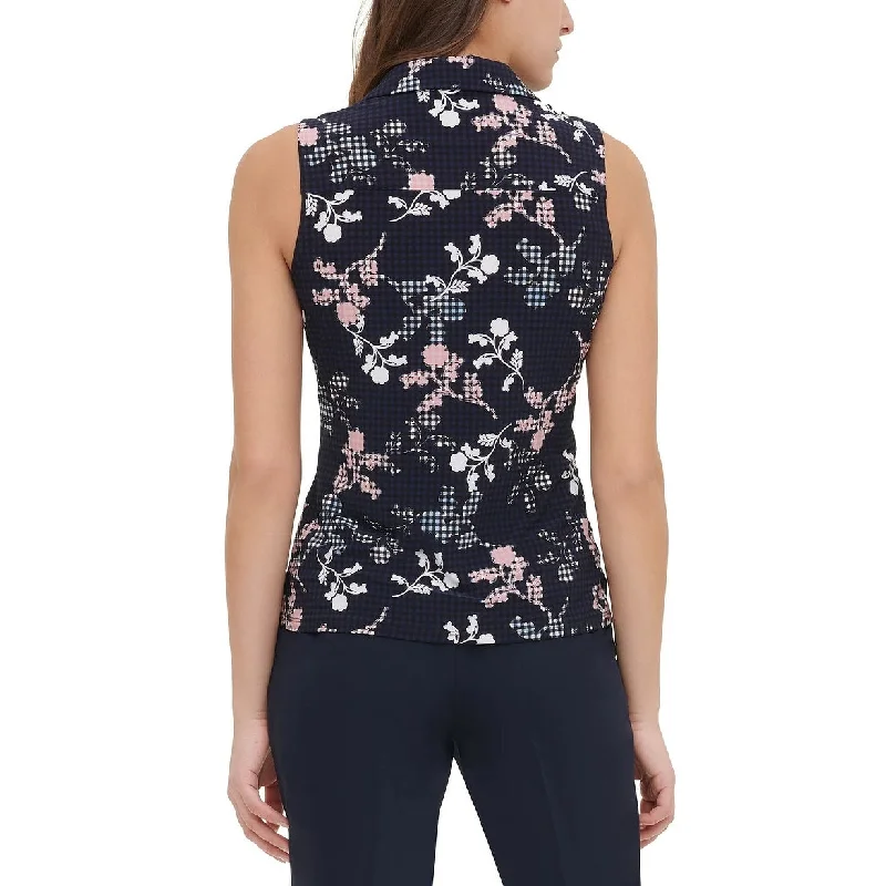 Tommy Hilfiger Women's Button-Up Floral Print Sleeveless Top Black Size X-Small