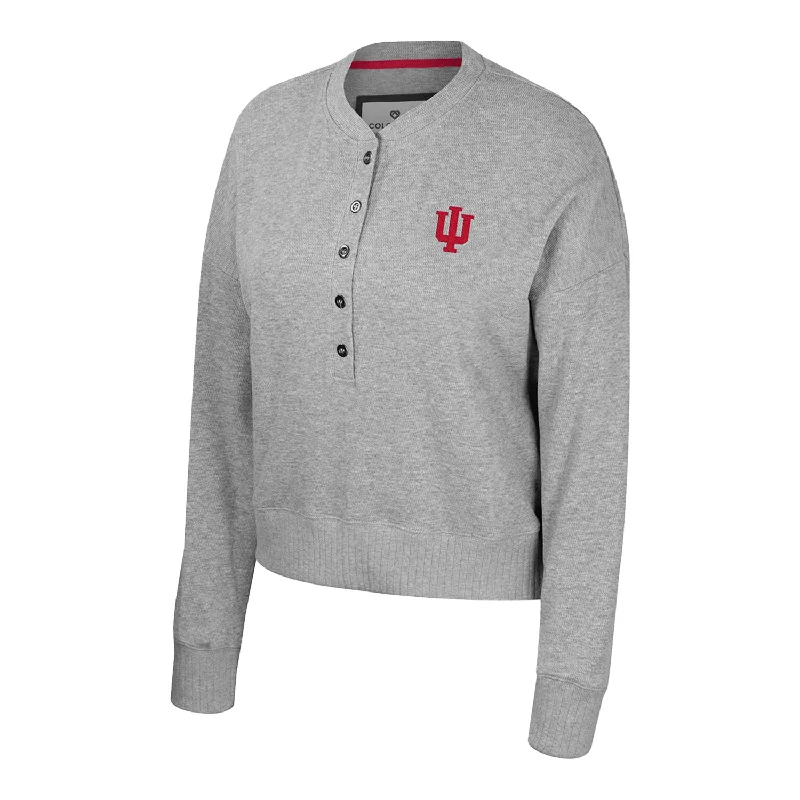 Ladies Indiana Hoosiers Power Shortage Grey Henley Sweater