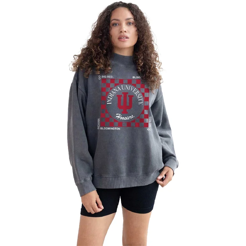 Ladies Indiana Hoosiers Corded Boxy Script Grey Crewneck