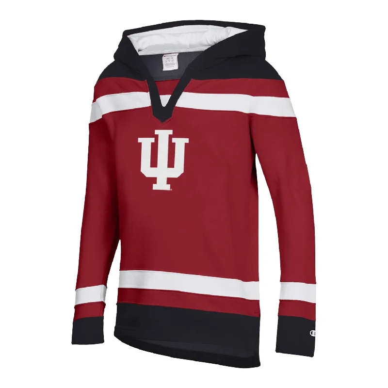 Youth Indiana Hoosiers Big Stripe Hockey Crimson Hooded Sweatshirt