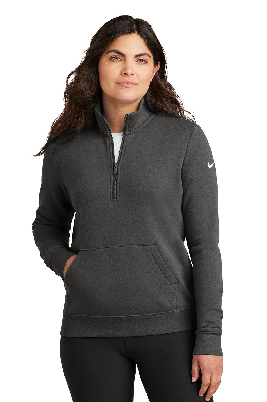 Nike Womens Club Fleece 1/4 Zip Sweatshirt w/ Kangaroo Pocket - Anthracite Grey - COMING SOON