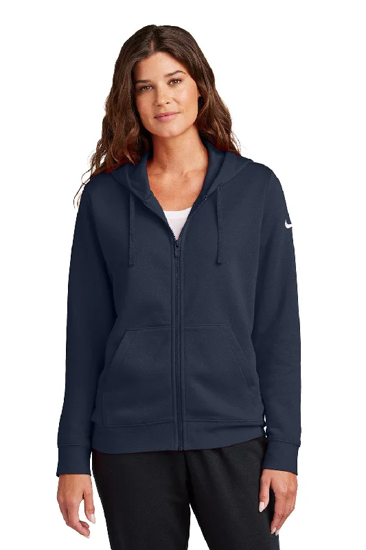 Nike Womens Club Fleece Full Zip Hooded Sweatshirt Hoodie w/ Pockets - Midnight Navy Blue - COMING SOON