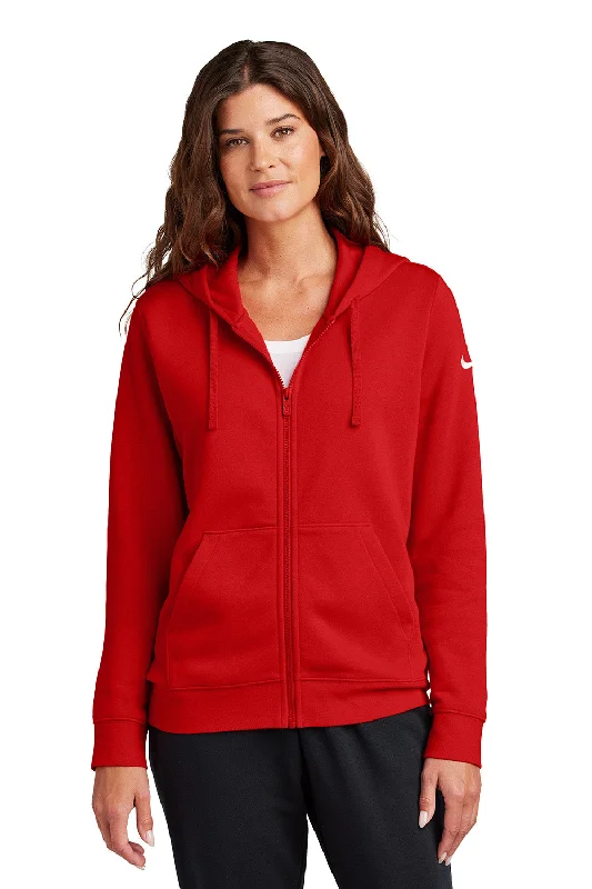 Nike Womens Club Fleece Full Zip Hooded Sweatshirt Hoodie w/ Pockets - University Red - COMING SOON