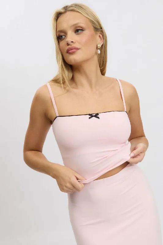 Pink Singlet Sleeveless Bow Detail