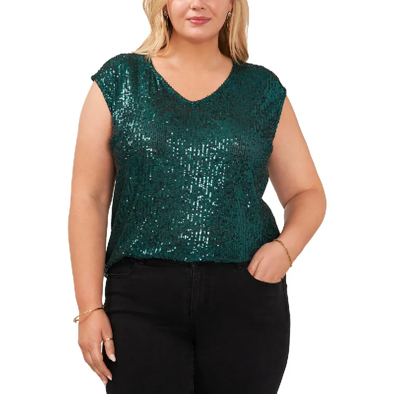 Plus Womens Sequined Sleeveless Blouse