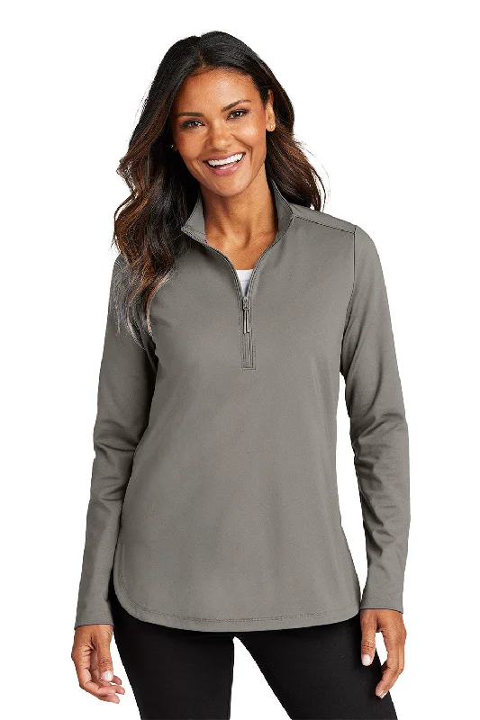 Port Authority Womens C-FREE Double Knit Moisture Wicking 1/4 Zip Sweatshirt - Smoke Grey - COMING SOON