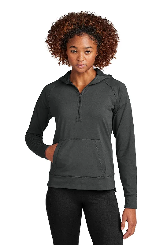 Sport-Tek Womens Sport-Wick Moisture Wicking 1/4 Zip Hooded Sweatshirt Hoodie w/ Kangaroo Pocket - Charcoal Grey - COMING SOON