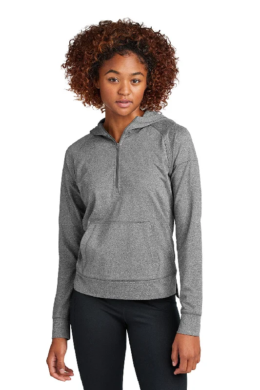 Sport-Tek Womens Sport-Wick Moisture Wicking 1/4 Zip Hooded Sweatshirt Hoodie w/ Kangaroo Pocket - Heather Charcoal Grey - COMING SOON