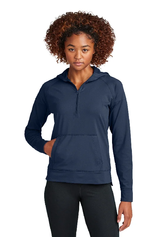 Sport-Tek Womens Sport-Wick Moisture Wicking 1/4 Zip Hooded Sweatshirt Hoodie w/ Kangaroo Pocket - True Navy Blue - COMING SOON