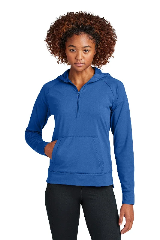 Sport-Tek Womens Sport-Wick Moisture Wicking 1/4 Zip Hooded Sweatshirt Hoodie w/ Kangaroo Pocket - True Royal Blue - COMING SOON