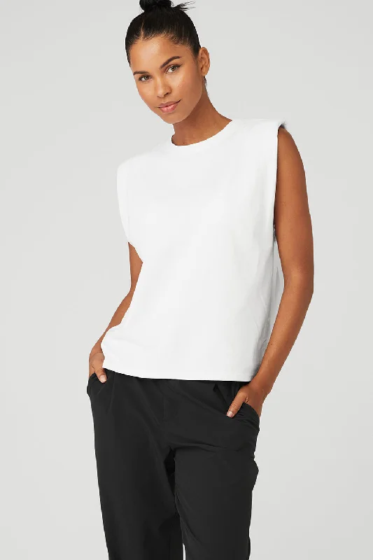 Headliner Shoulder Pad Sleeveless Tee - White