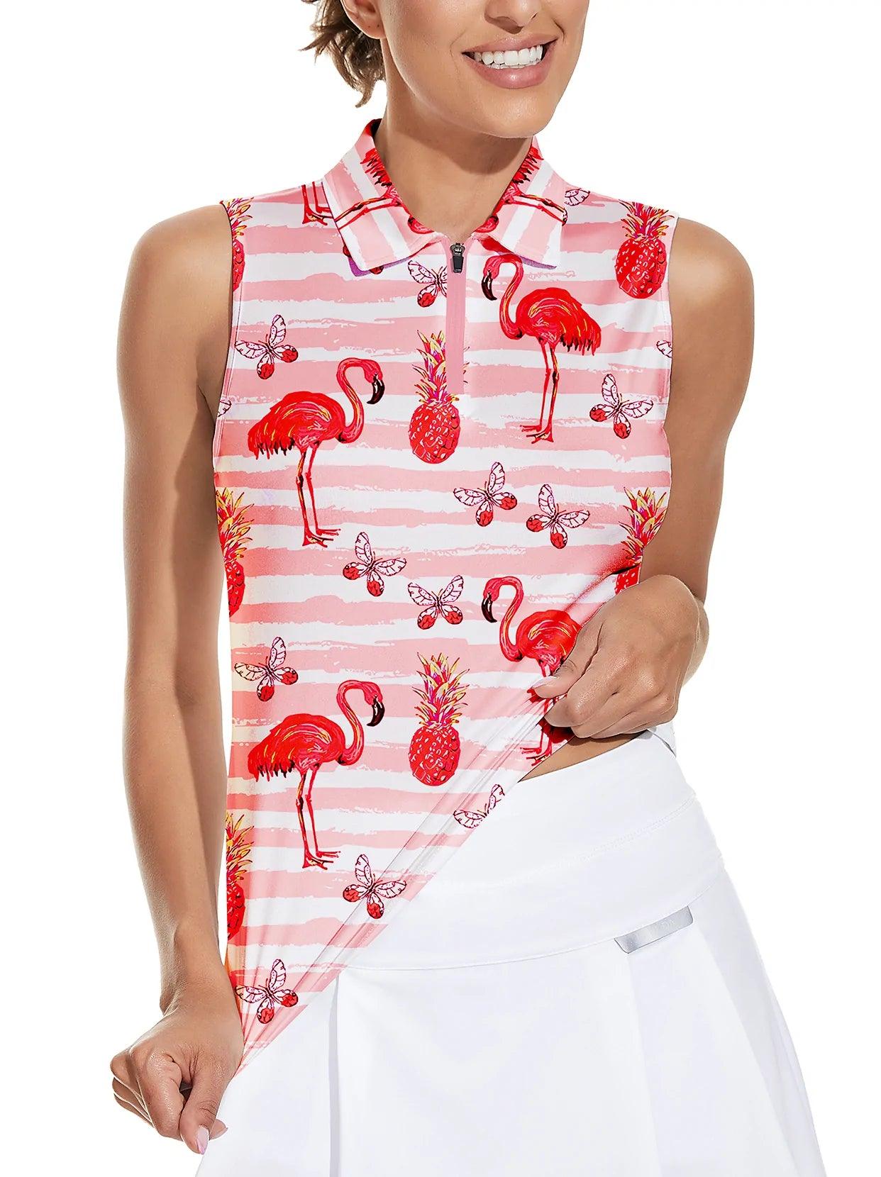 Pink Flamingo Sleeveless Quarter-Zip Golf Top